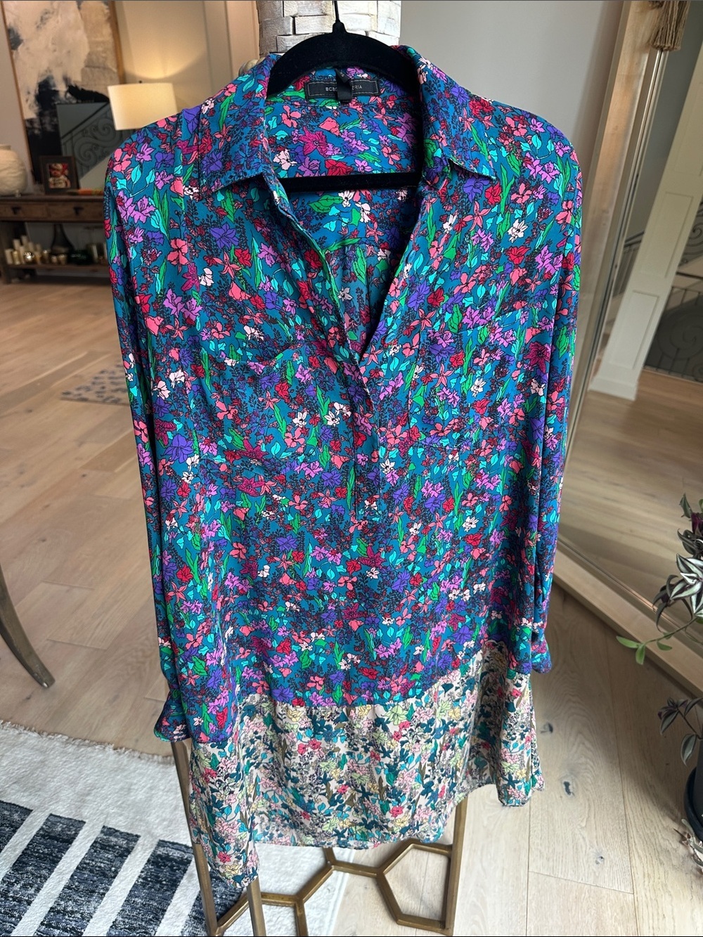 Fluid Floral Button-Front Tunic Top - Multi